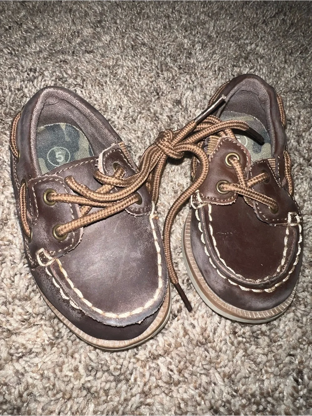 Y2K Vintage Cherokee Brown Genuine Leather Boat Shoes Baby Boy Toddler 5